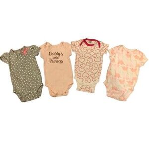 Lot of 4 Baby Girl's Bodysuits One Piece 0-3 Months Assorted Brands